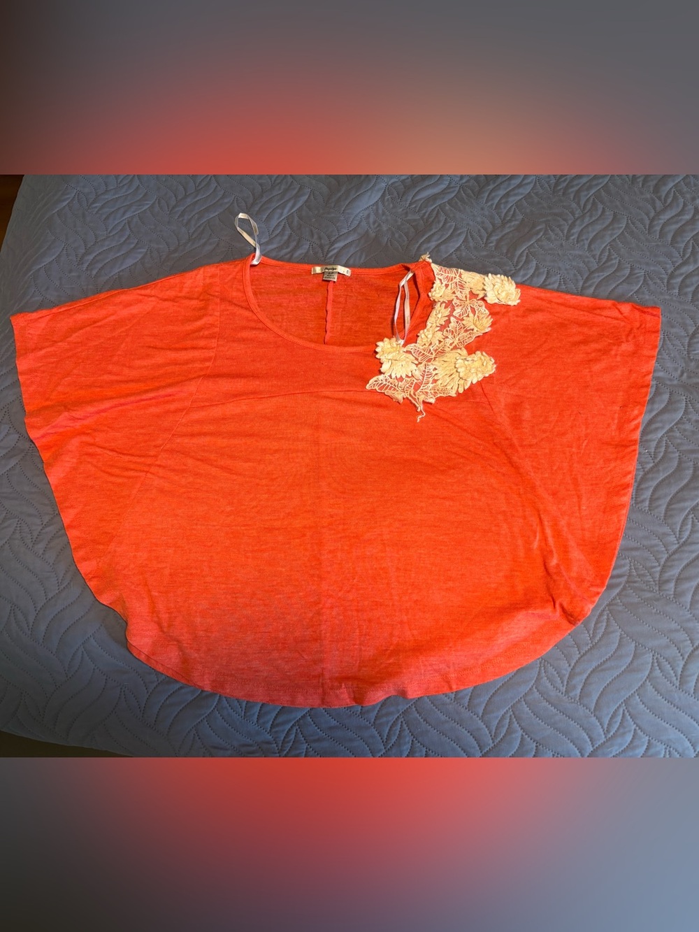 Papaya Coral with Cream Floral Applique Flowy Crop top